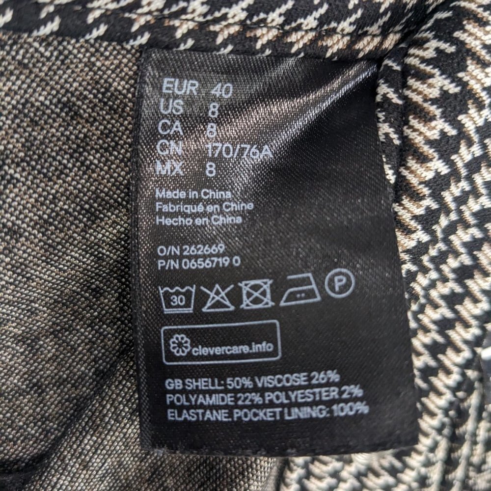 H&M Front Zip Houndstooth Pattern Trouser Pants 8 - Picture 5 of 8